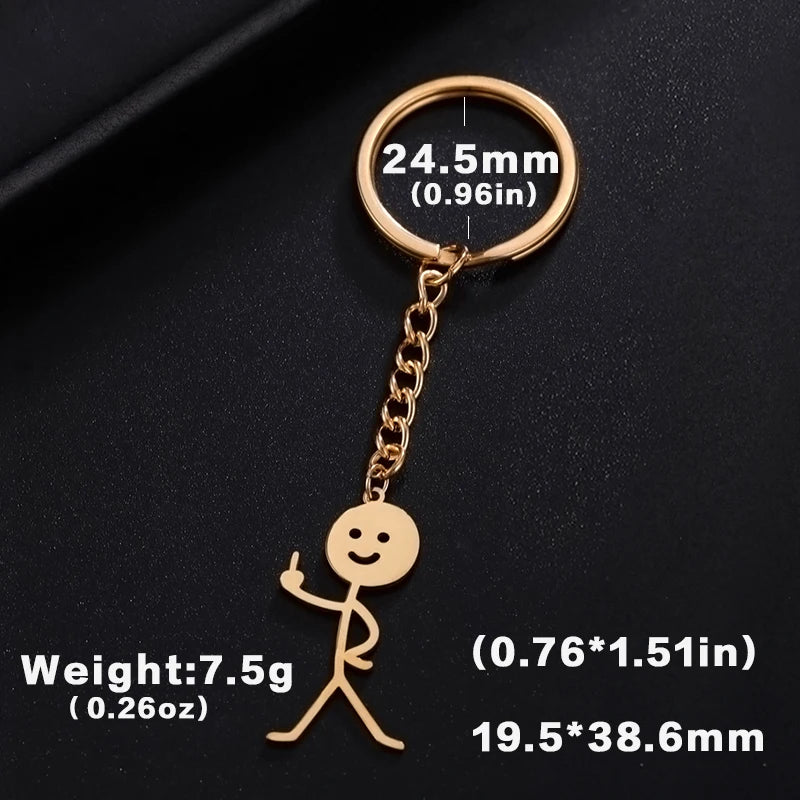 Teamer Funny Middle Finger Stickman Keychain 2025 Cute Trend School Bag Car Key Pendant Couple New Trinket Gift Keyring