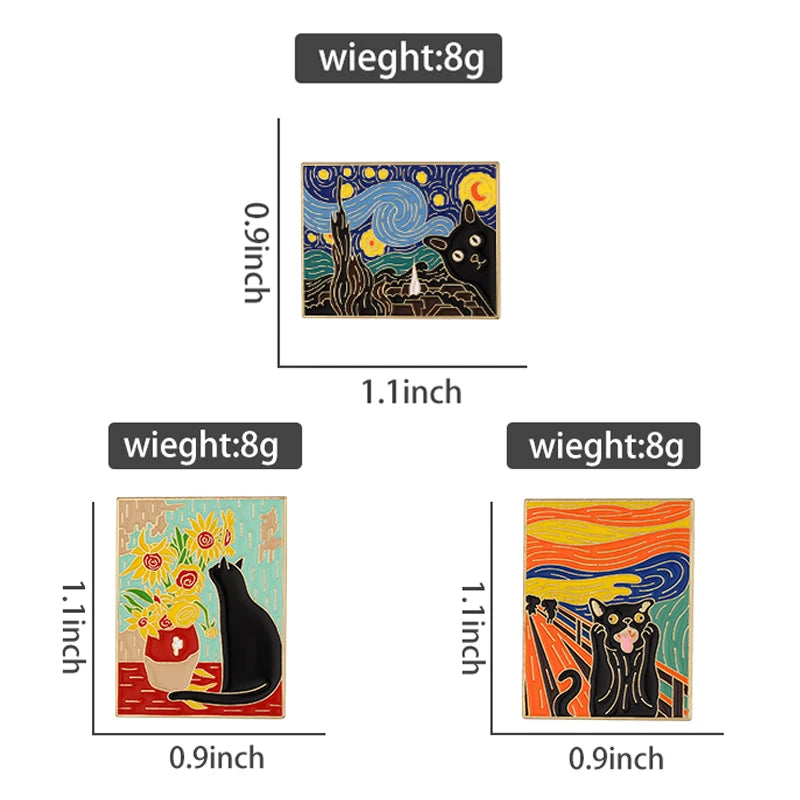 Oil Painting 3-5pcs/Set Enamel Pins Tarot Cards Night Sky Black Cat Brooches Lapel Badge Punk Gothic Jewelry Gift for Friends