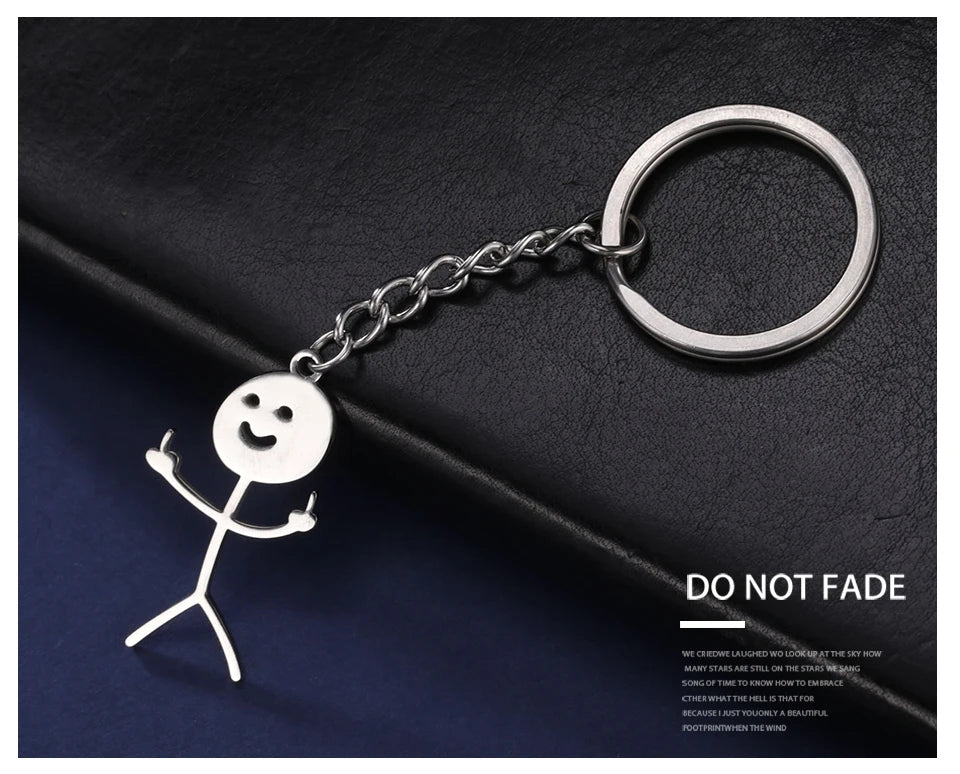 Teamer Funny Middle Finger Stickman Keychain 2025 Cute Trend School Bag Car Key Pendant Couple New Trinket Gift Keyring