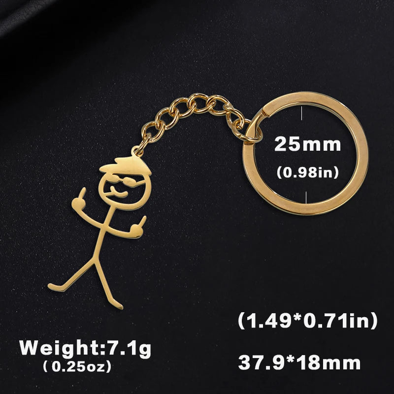 Teamer Funny Middle Finger Stickman Keychain 2025 Cute Trend School Bag Car Key Pendant Couple New Trinket Gift Keyring