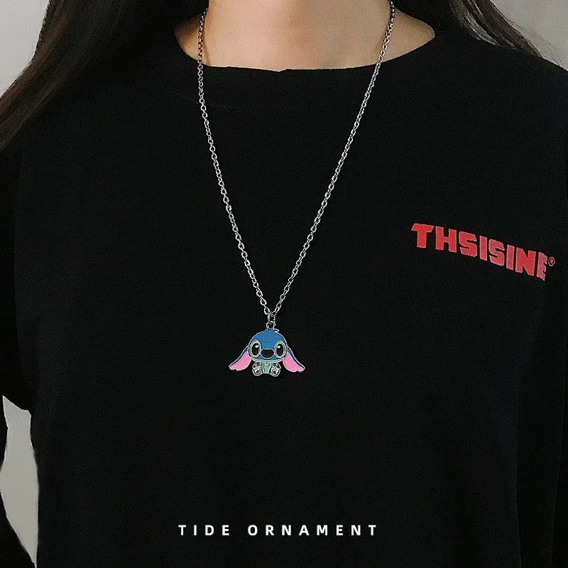 Disney Fashion Cartoon Cute Big Ear Stitch Couple Necklace Personalized Hip Hop Pendant Sweater Chain