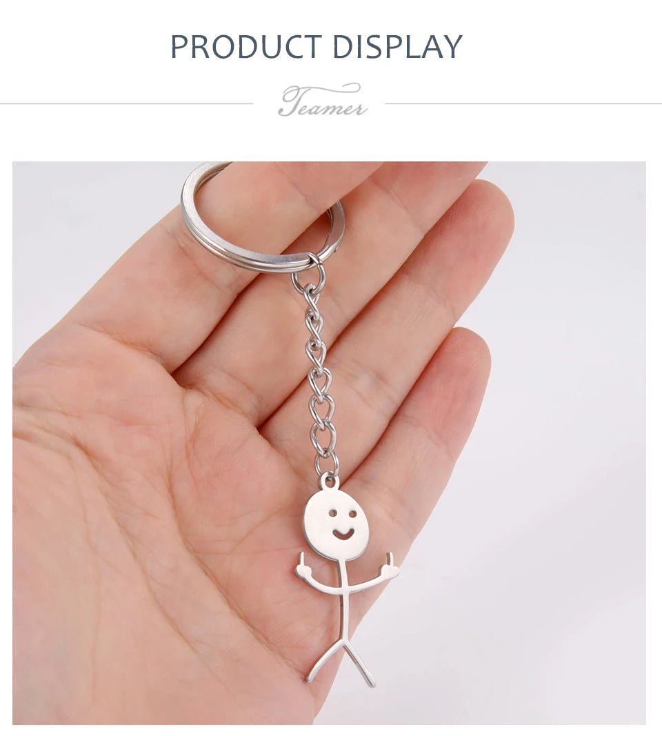Teamer Funny Middle Finger Stickman Keychain 2025 Cute Trend School Bag Car Key Pendant Couple New Trinket Gift Keyring