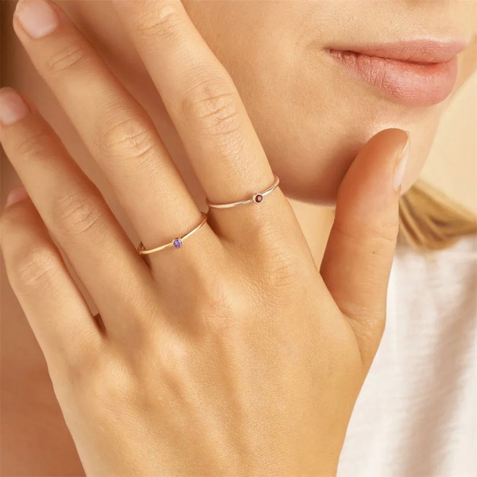SUNIBI Stainless Steel Birthstone Ring for Woman Gold Color Simple Style Ring Festival Party Fashion Jewelry Dropshipping
