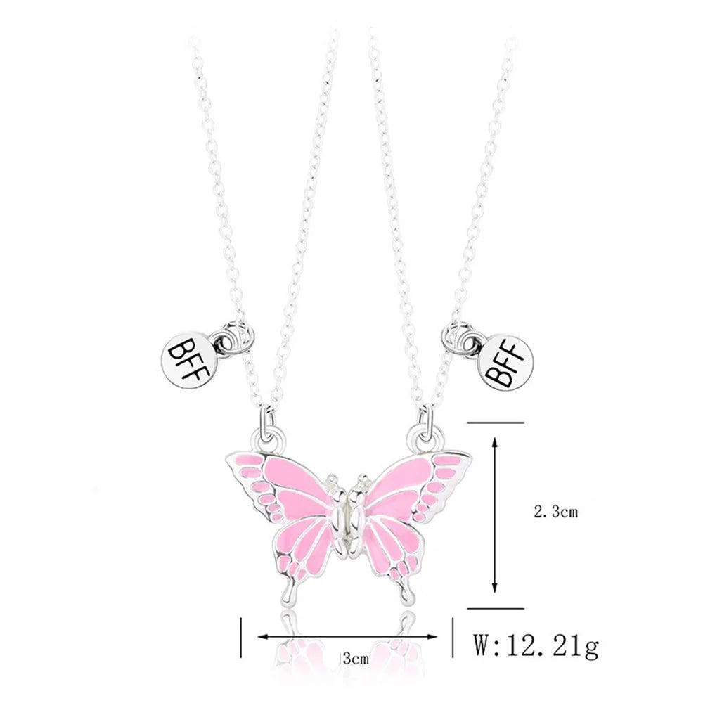 2pcs/Set Heart BFF Necklace for Women Adjustable Chain Magnet DIY Heart Butterfly Friendship Collar Best Friends Jewelry Gifts