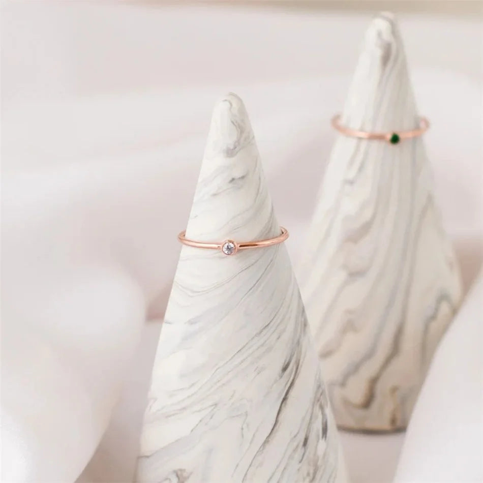 SUNIBI Stainless Steel Birthstone Ring for Woman Gold Color Simple Style Ring Festival Party Fashion Jewelry Dropshipping