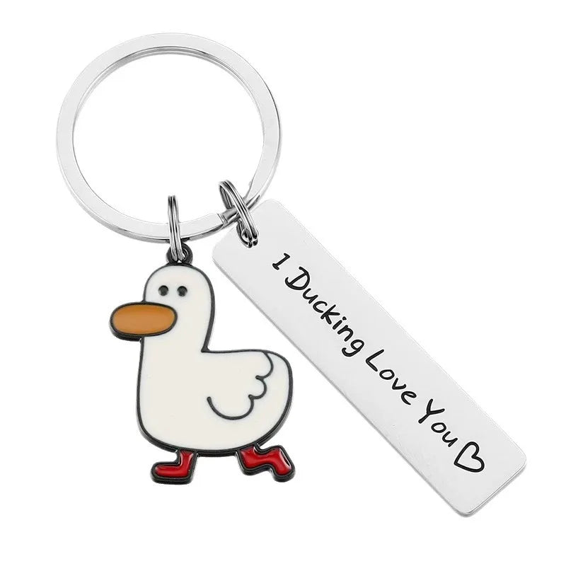 Funny Lover Gift I Ducking Love You Cute Duck Pun Keychain Couples Jewelry Valentine’s Day Gift for Boyfriend Girlfriend