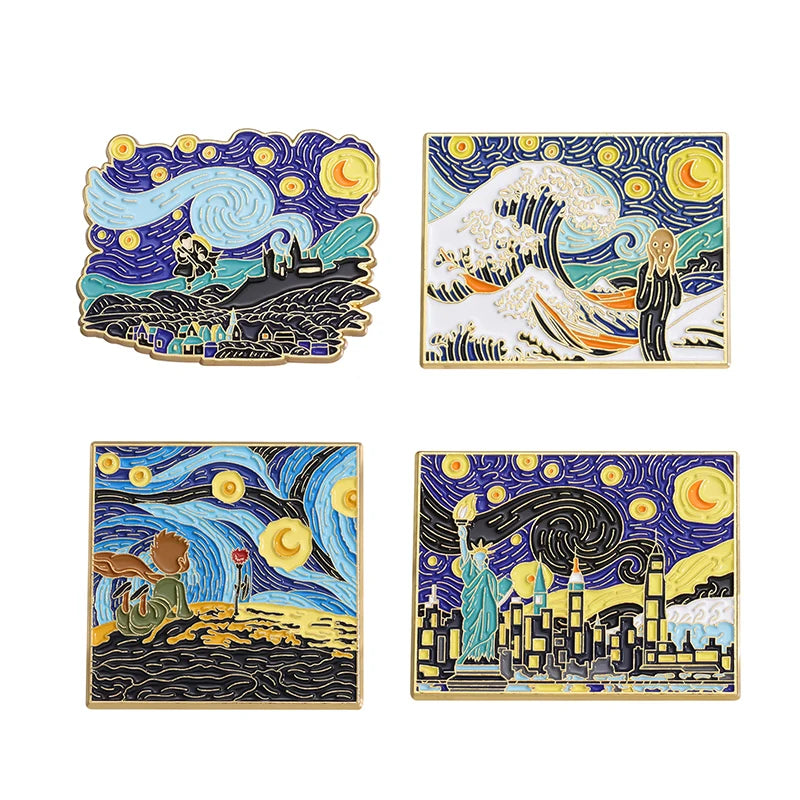 Oil Painting 3-5pcs/Set Enamel Pins Tarot Cards Night Sky Black Cat Brooches Lapel Badge Punk Gothic Jewelry Gift for Friends