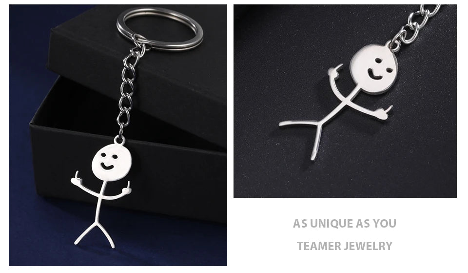 Teamer Funny Middle Finger Stickman Keychain 2025 Cute Trend School Bag Car Key Pendant Couple New Trinket Gift Keyring