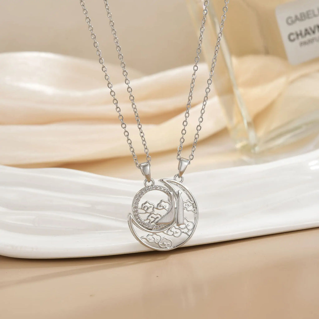 Couples Magnetic Necklaces Sun and Moon Angel Hug Heart Pendant Friendship Matching Necklaces for Birthdays Anniversaries