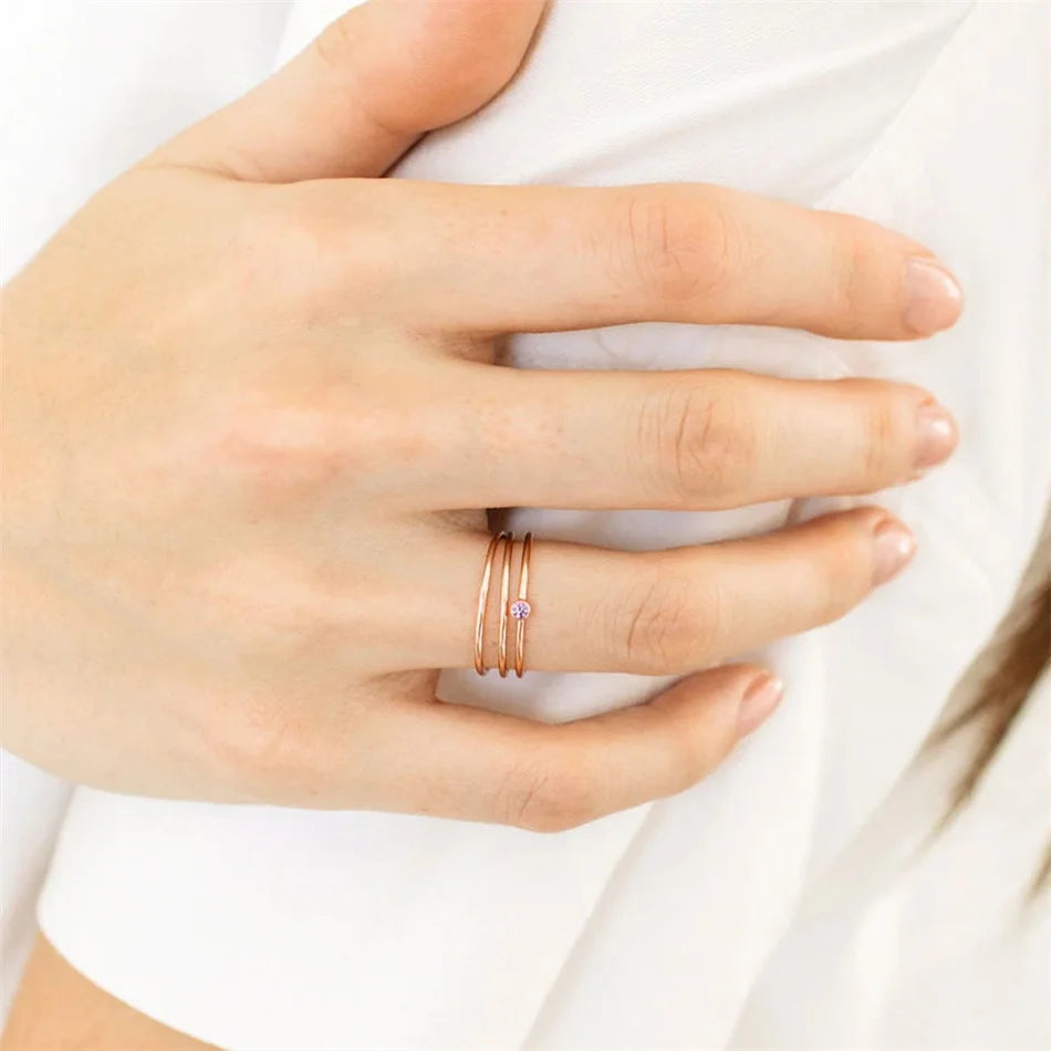 SUNIBI Stainless Steel Birthstone Ring for Woman Gold Color Simple Style Ring Festival Party Fashion Jewelry Dropshipping