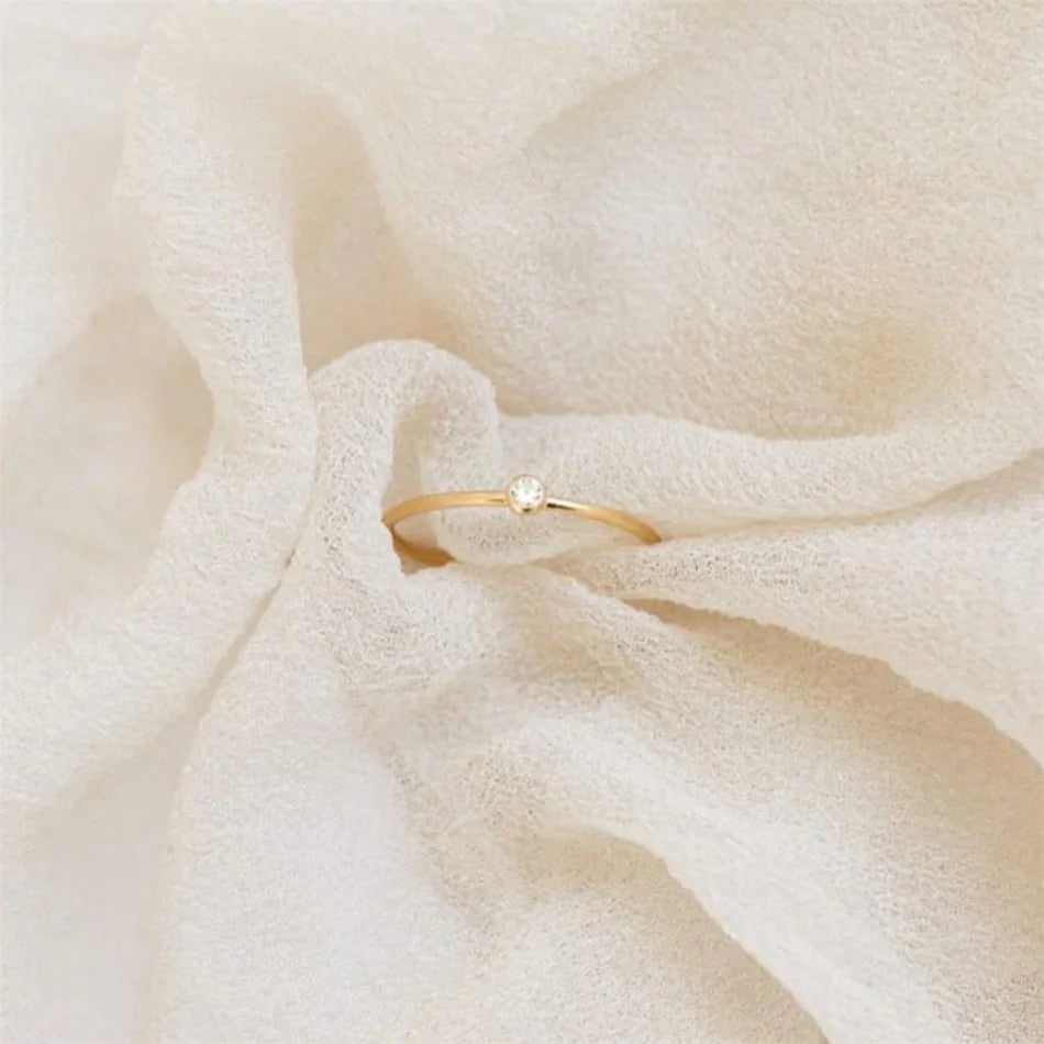 SUNIBI Stainless Steel Birthstone Ring for Woman Gold Color Simple Style Ring Festival Party Fashion Jewelry Dropshipping
