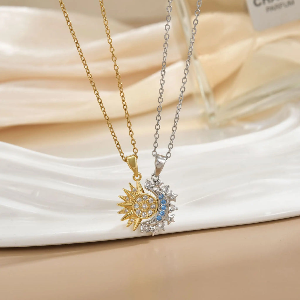 Couples Magnetic Necklaces Sun and Moon Angel Hug Heart Pendant Friendship Matching Necklaces for Birthdays Anniversaries