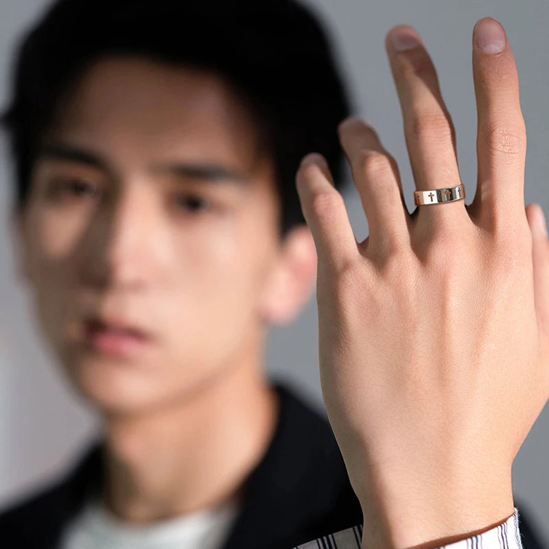 COOLTIME Gothic Cross Couple Rings Stainless Steel Silver Color Jesus Cross Finger Ring for Men Women Punk Jewelry Wedding Gift