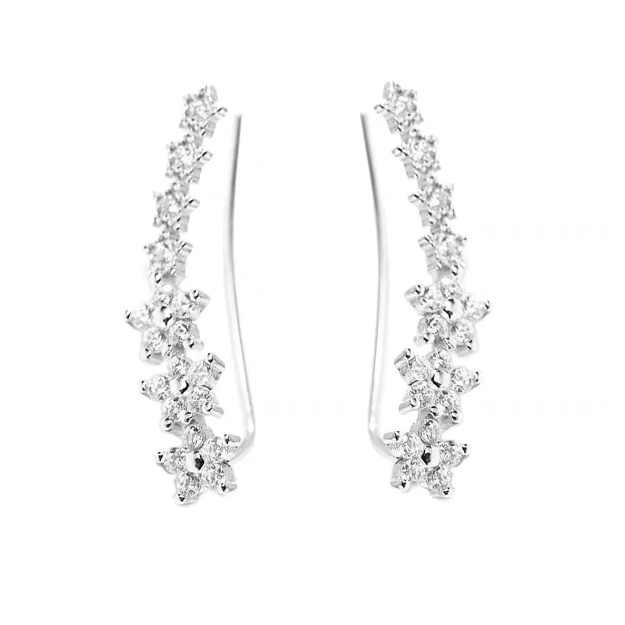 Korean Shiny Zircon Star Flower Climbing Earrings for Women Exquisite Sliver Color Crystal Statement Earrings Jewelry Gifts