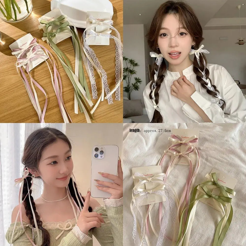 1PAIR Kawaii Ballet Bowknot Hair Clip Satin Cute Ribbon Bobby Pin Lace Braiding Hair Tool Women Girls