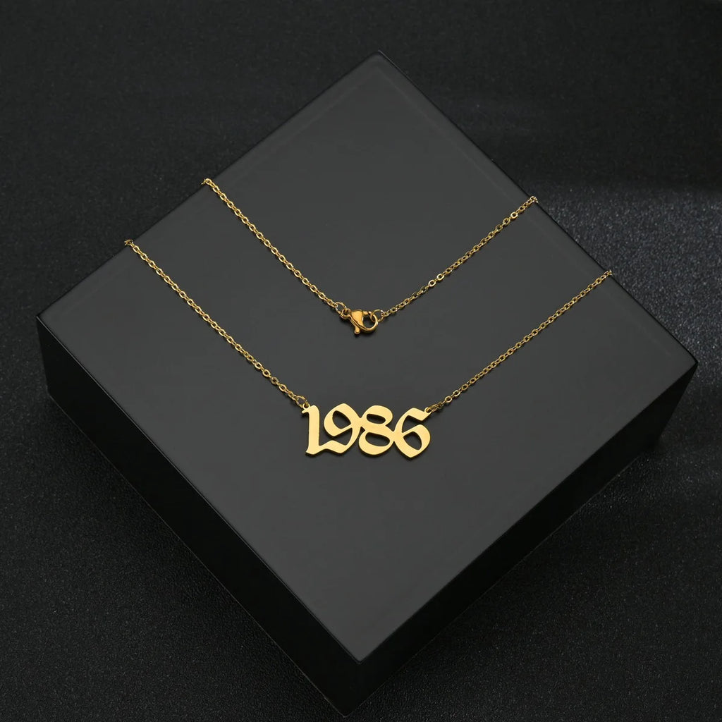 Stainless Steel 1980-2021 Birth Year Necklaces for Women Men Choker Date Number Pendant Necklace Jewelry Commemorat Gift