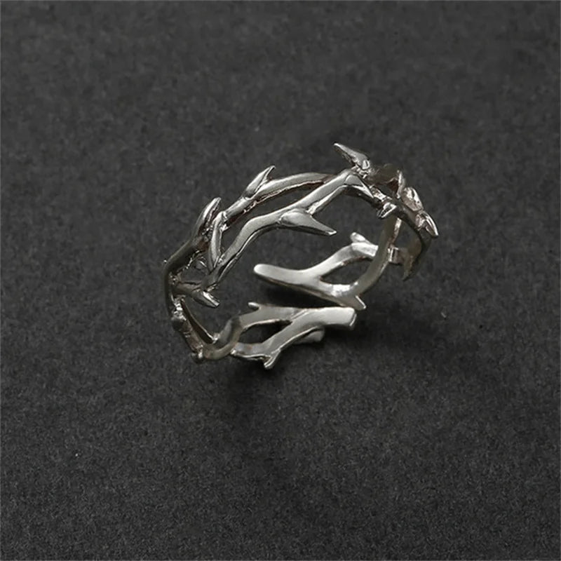 Personality Hollow Branches Ring Adjustable Men Index Finger Accessories Trendy 925 Sterling Silver Ring Male Jewelry