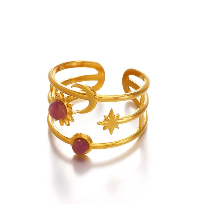 Stainless Steel Star Moon Sun Open Rings For Women Punk Hip Hop Metal Multilayer Finger Rings Jewelry Accessories Gift