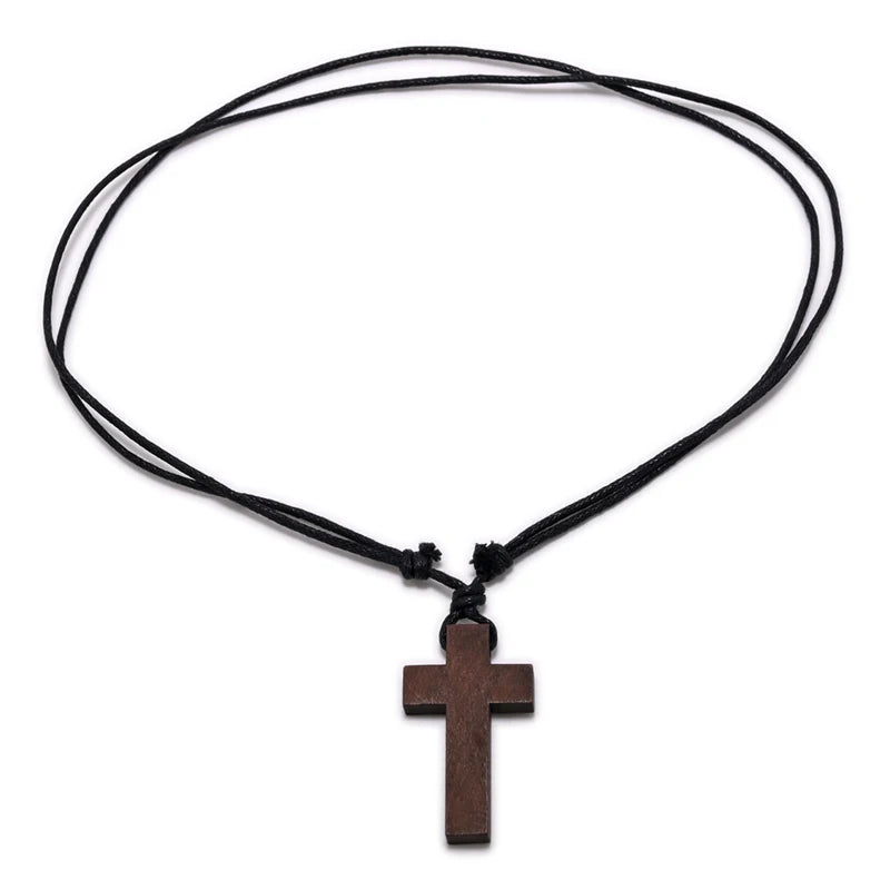Various Styles Catholic Cross Necklace Jesus Christ Pendant Choker Retro Jewelry Style Natural Wood Necklace Wholesale Amulet