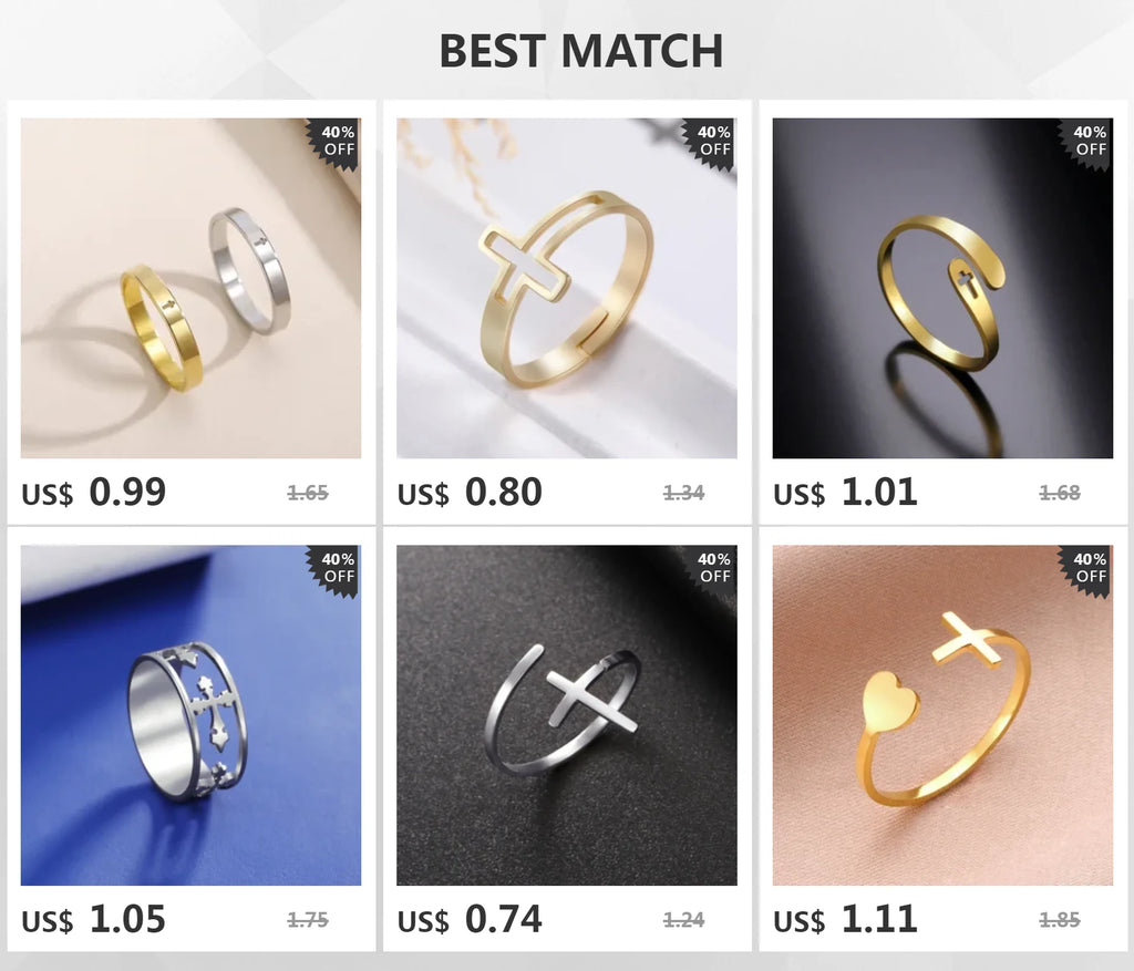 COOLTIME Gothic Cross Couple Rings Stainless Steel Silver Color Jesus Cross Finger Ring for Men Women Punk Jewelry Wedding Gift