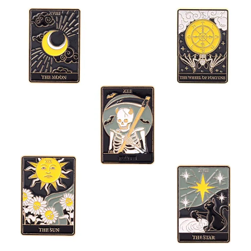 Oil Painting 3-5pcs/Set Enamel Pins Tarot Cards Night Sky Black Cat Brooches Lapel Badge Punk Gothic Jewelry Gift for Friends