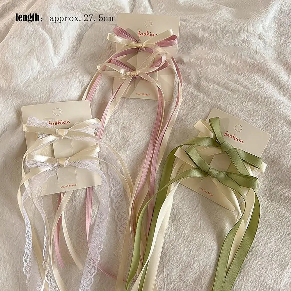 1PAIR Kawaii Ballet Bowknot Hair Clip Satin Cute Ribbon Bobby Pin Lace Braiding Hair Tool Women Girls