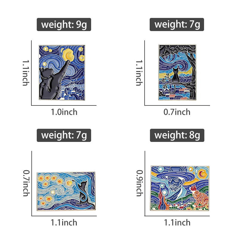 Oil Painting 3-5pcs/Set Enamel Pins Tarot Cards Night Sky Black Cat Brooches Lapel Badge Punk Gothic Jewelry Gift for Friends