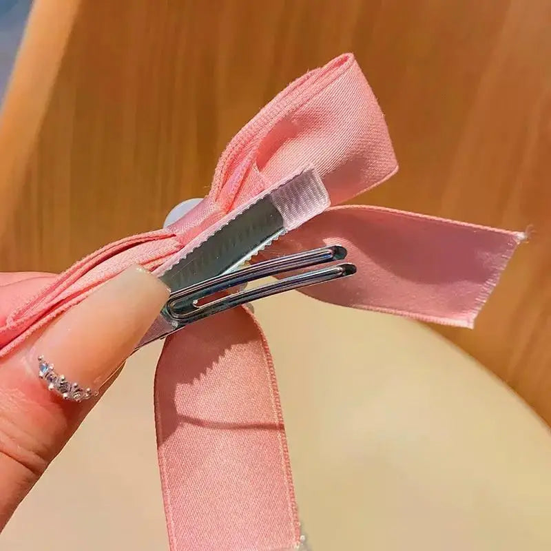 New Elegant Pearl Bow Tassel Hair Clips Solid Velvet Hair Claw Children Princess Hairpins Hair Accessories Заколка Для Волос