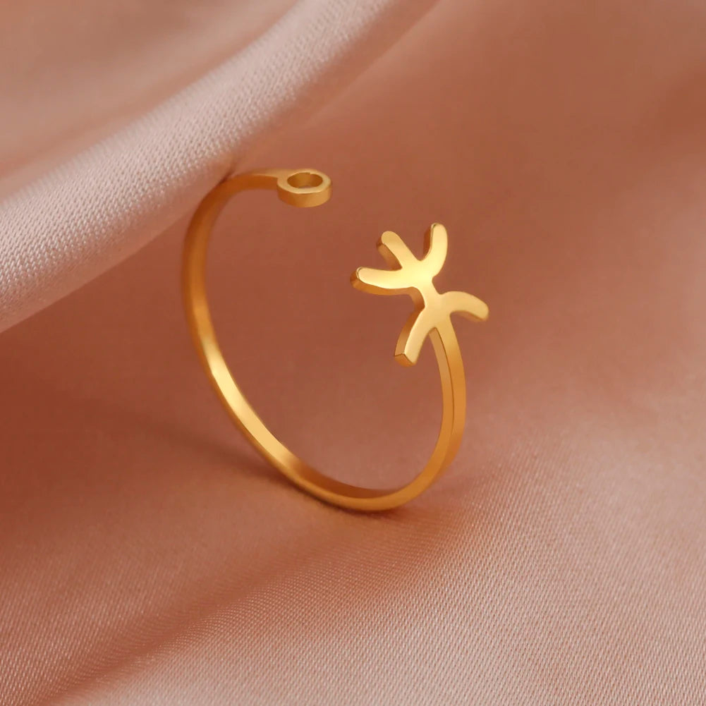 Stainless Steel Zodiac Rings 12 Constellations Open Ring for Women Aries Leo Virgo Gemini Libra Pisces Scorpio Birthday Gifts