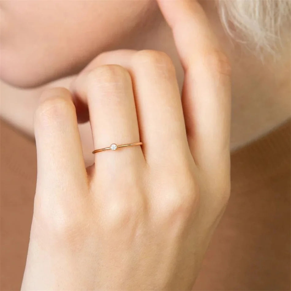SUNIBI Stainless Steel Birthstone Ring for Woman Gold Color Simple Style Ring Festival Party Fashion Jewelry Dropshipping