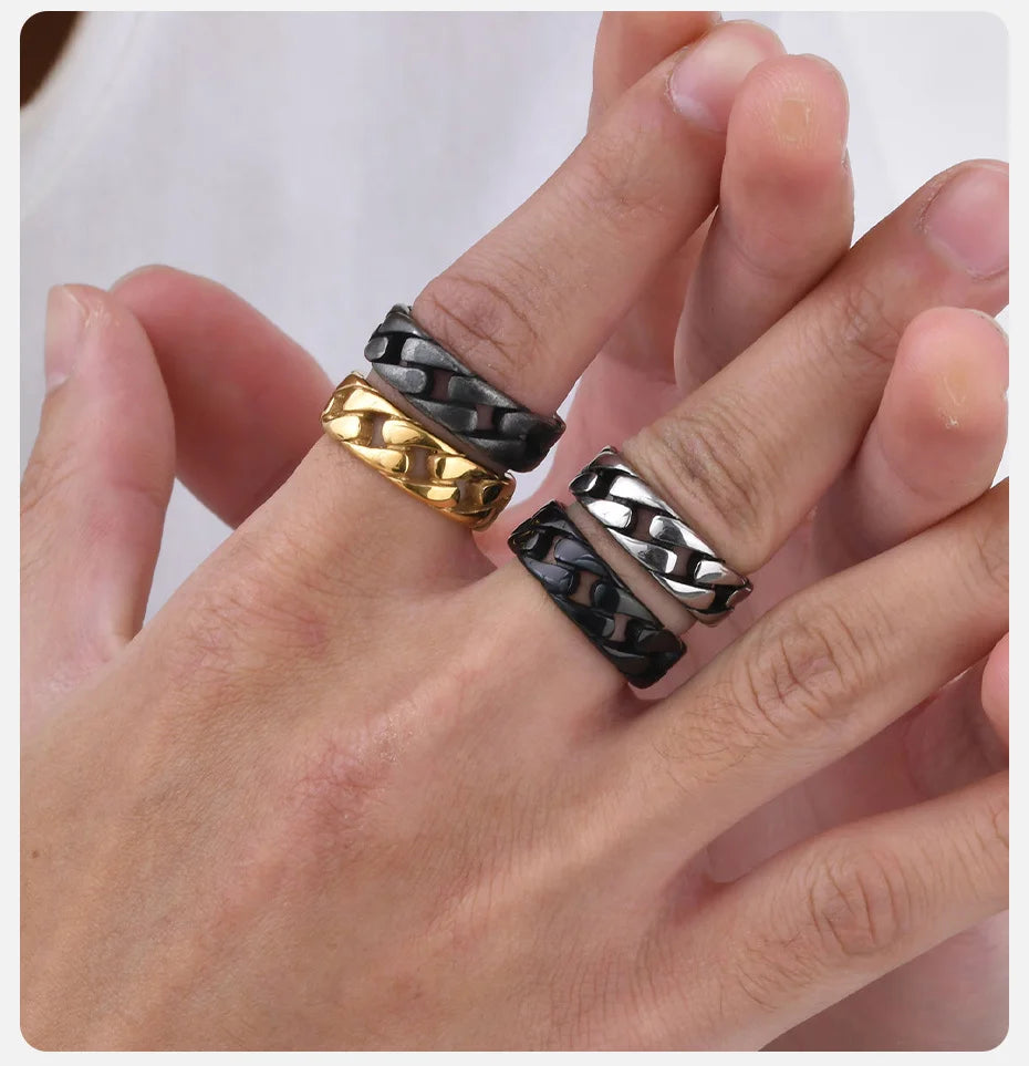 Vnox Men Vintage Oxidized Stainless Steel Rings, Links Shaped Finger Band, Punk Rock Male Alliance