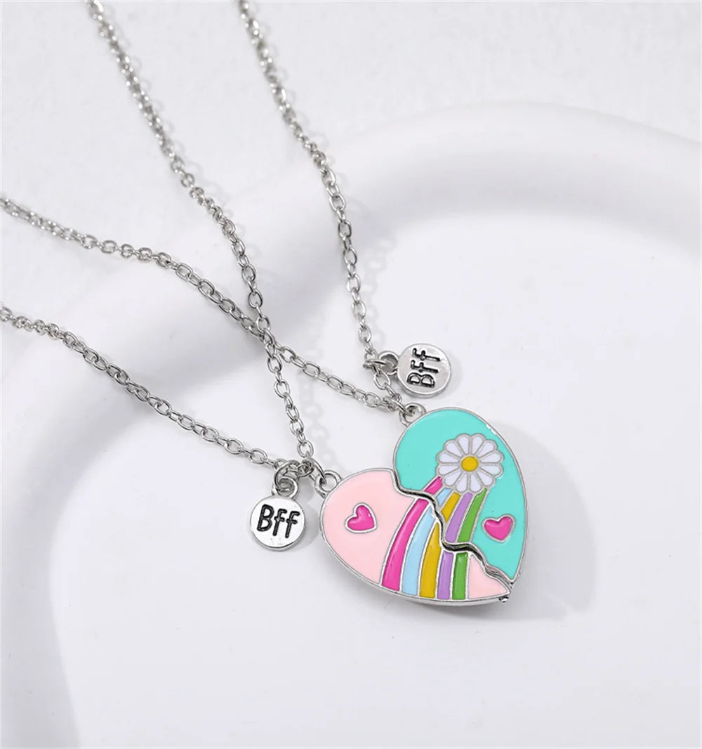 2pcs/Set Heart BFF Necklace for Women Adjustable Chain Magnet DIY Heart Butterfly Friendship Collar Best Friends Jewelry Gifts