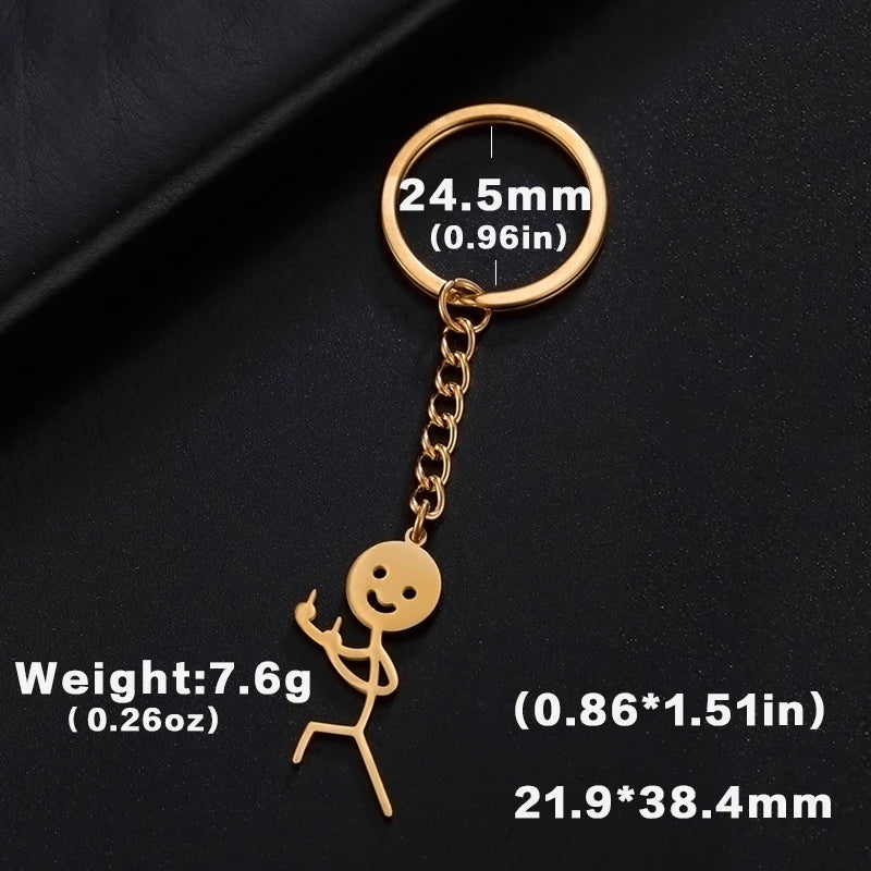 Teamer Funny Middle Finger Stickman Keychain 2025 Cute Trend School Bag Car Key Pendant Couple New Trinket Gift Keyring