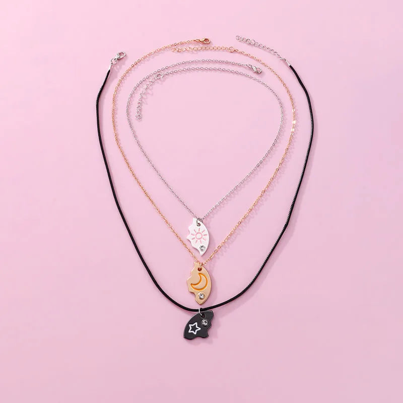 Lovecryst 3Pcs/set Sun Moon Star Pendant Necklace Best Friend Bff Friendship Couple Necklace Fashion Jewelry