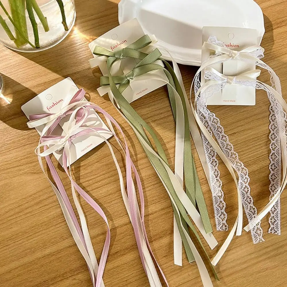 1PAIR Kawaii Ballet Bowknot Hair Clip Satin Cute Ribbon Bobby Pin Lace Braiding Hair Tool Women Girls