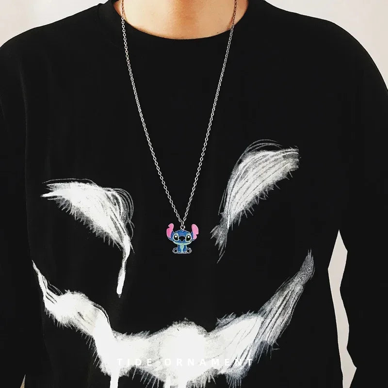 Disney Fashion Cartoon Cute Big Ear Stitch Couple Necklace Personalized Hip Hop Pendant Sweater Chain