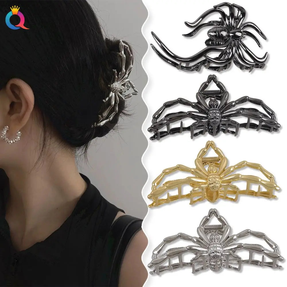 1Pcs Halloween Black Spider Hair Claw Clips with Pearl Charm Design,Metal Gothic Punk Hair Clips Strong Hold Hair Accessories