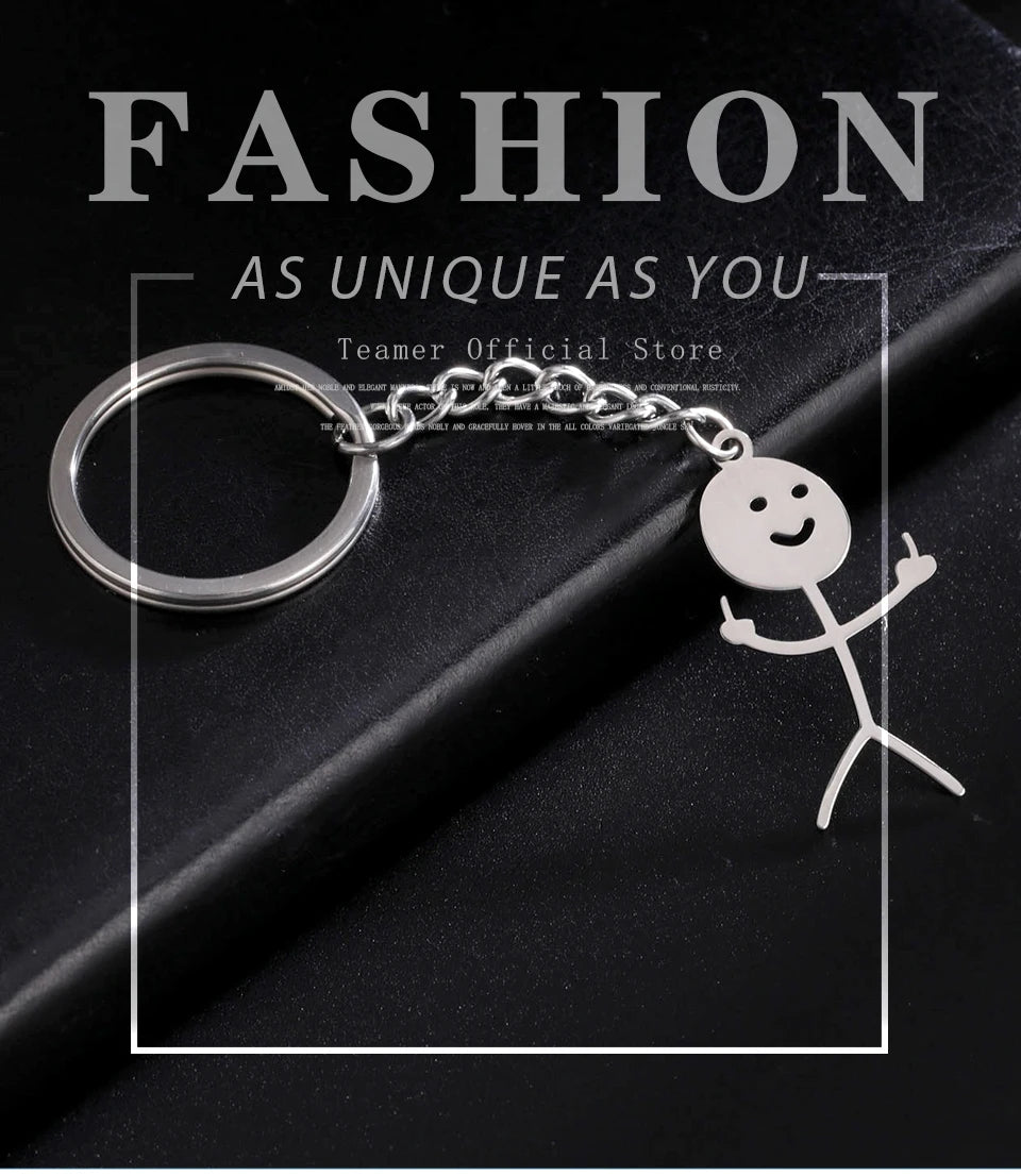 Teamer Funny Middle Finger Stickman Keychain 2025 Cute Trend School Bag Car Key Pendant Couple New Trinket Gift Keyring