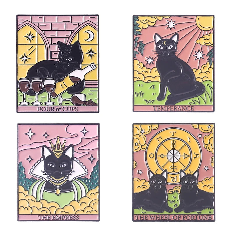Oil Painting 3-5pcs/Set Enamel Pins Tarot Cards Night Sky Black Cat Brooches Lapel Badge Punk Gothic Jewelry Gift for Friends