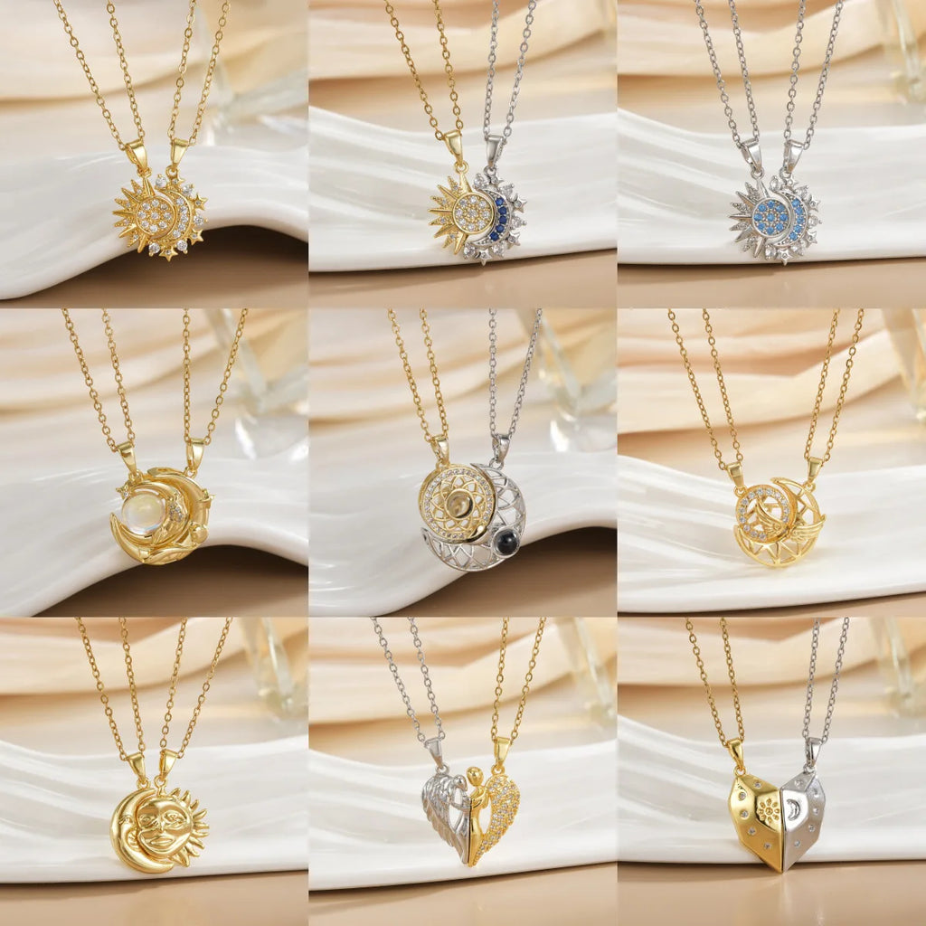 Couples Magnetic Necklaces Sun and Moon Angel Hug Heart Pendant Friendship Matching Necklaces for Birthdays Anniversaries