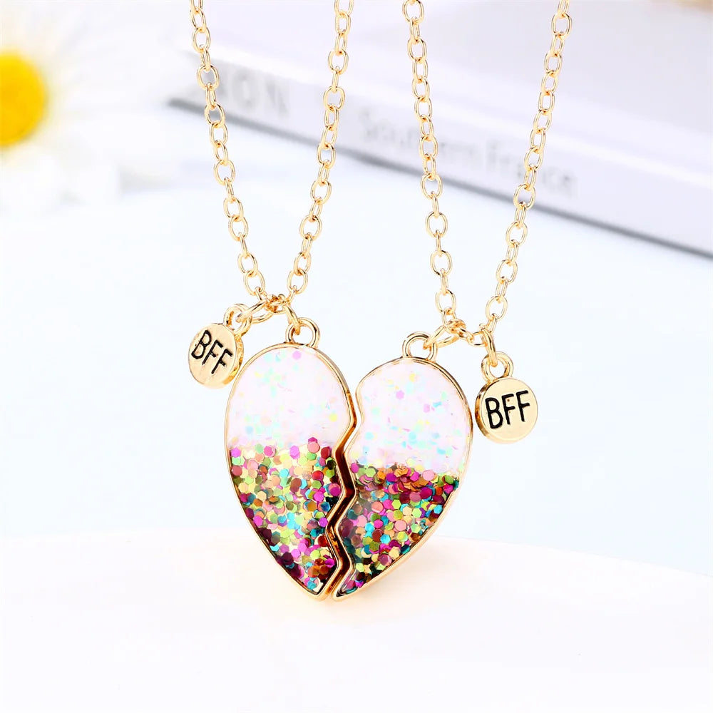 2pcs/Set Heart BFF Necklace for Women Adjustable Chain Magnet DIY Heart Butterfly Friendship Collar Best Friends Jewelry Gifts