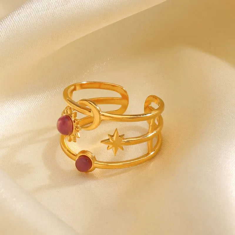 Stainless Steel Star Moon Sun Open Rings For Women Punk Hip Hop Metal Multilayer Finger Rings Jewelry Accessories Gift