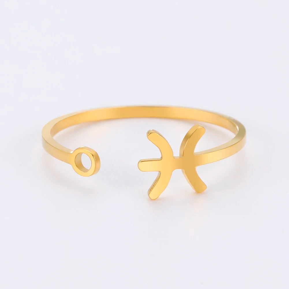 Stainless Steel Zodiac Rings 12 Constellations Open Ring for Women Aries Leo Virgo Gemini Libra Pisces Scorpio Birthday Gifts