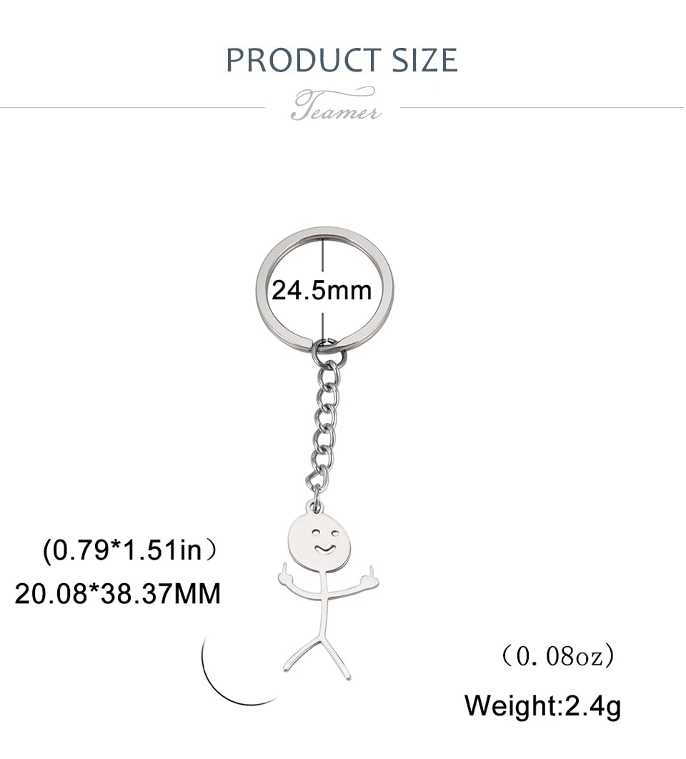 Teamer Funny Middle Finger Stickman Keychain 2025 Cute Trend School Bag Car Key Pendant Couple New Trinket Gift Keyring