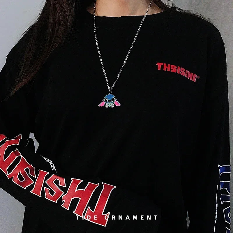 Disney Fashion Cartoon Cute Big Ear Stitch Couple Necklace Personalized Hip Hop Pendant Sweater Chain