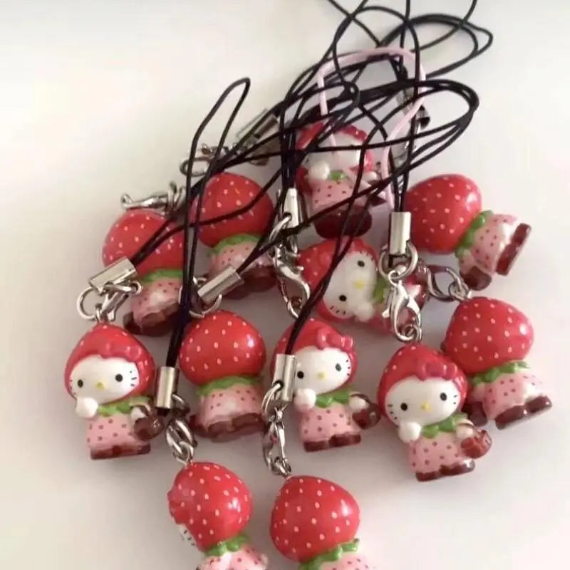 Strawberry Hello Kitty Mobile Phone Pendant or Keychain
