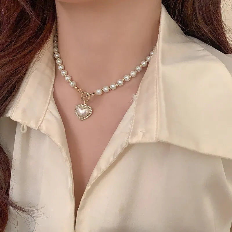 Elegant Heart Pearl Necklace and earrings