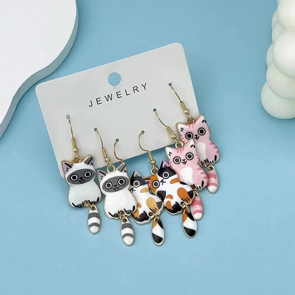 3x Cute Cat Earrings
